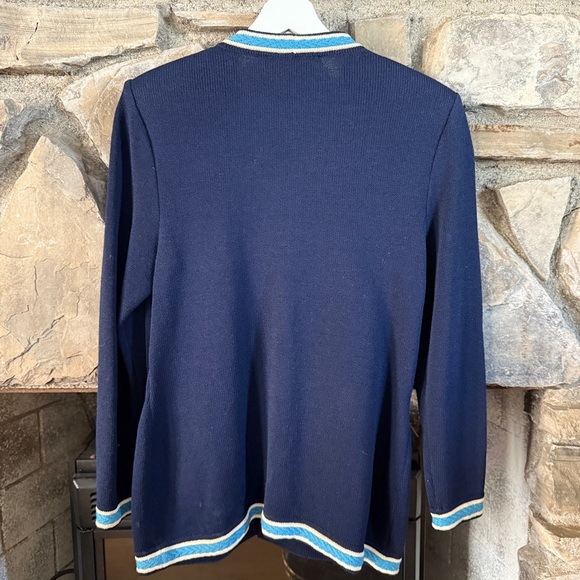 Vintage St. John Collection By Marie Claire Knit Cardigan Size 2 Blue‎ Zip up - Picture 10 of 12